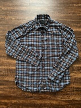 Bonobos Blue & Brown Men’s Long Sleeve Slim Fit Casual Flannel